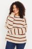 Women's Style Plus Size Stone Striped Low Shoulder Knitwear Sweater