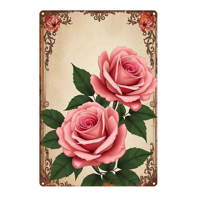 Metal Sign Vintage Rose Painting Wall Decoration Suitable for Home Bar Garage Club Restaurant and Cafe Vintage Wall