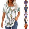 T Shirts For Women Pleated Square Neck Dressy Casual Blouses Printing Short Sleeve Summer Tops Loose Fit