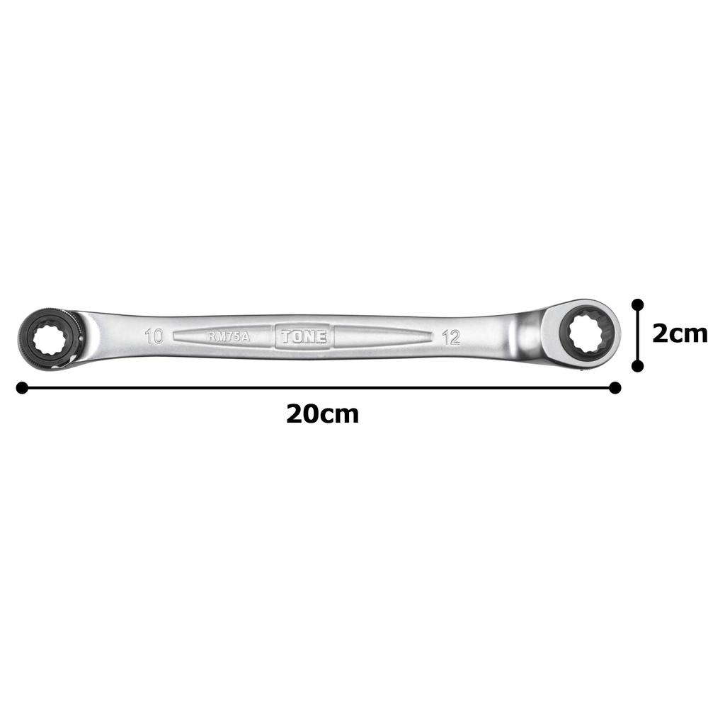 TONE 75 Degree Double Ended Ratchet Box Wrench Hole Width Across Flats 10 X 12 Mm (deep Type) RM75A-1012