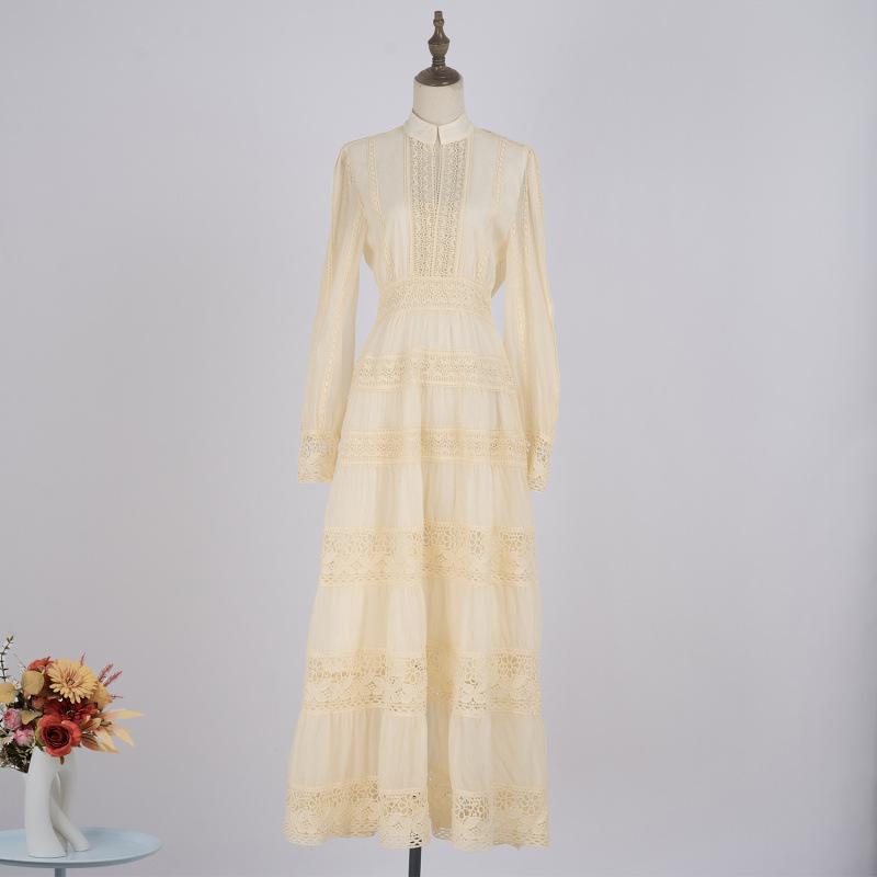 Лето Весна Женское Длинный Рукав Макси Вечеринка Vestido V-образный вырез Кружева Вышивка Элегантный Вечерний Свадебный Невесты Платье Рубашка