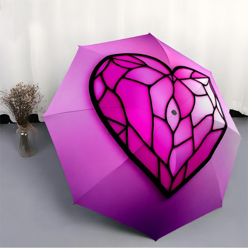 1pc Stained Glass Heart Automatic Folding Umbrella - Portable Collapsible Design, 8-Rib Iron Frame, Durable Fabric yy251125051
