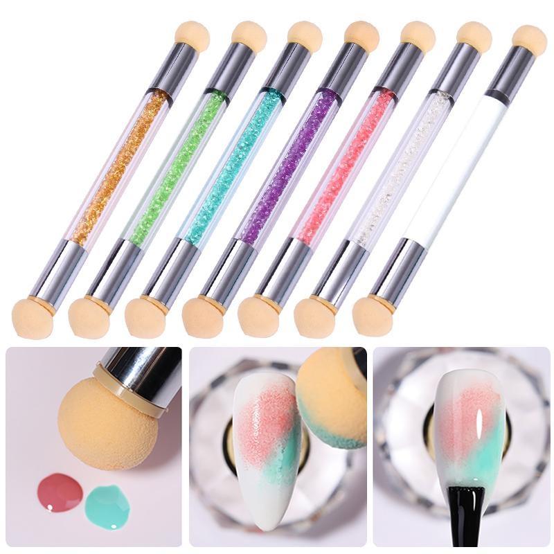 Кисть для дизайна ногтей, двусторонняя губка, ручка, ручка для маникюра, инструменты