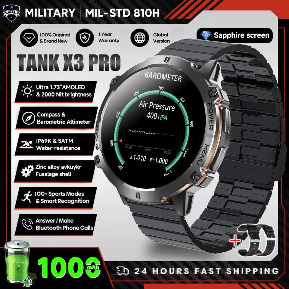 Новые УМНЫЕ ЧАСЫ TANK Ultra 1000 мАч Мужские 1,73" HD AMOLED GPS 10ATM Компас для плавания Барометр BT-звонки Военные умные часы