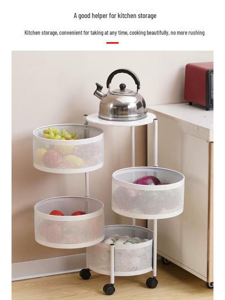 TEMU Round Multi-Layer Rotating Kitchen Rack - Floor-Standing Fruit and Snack Storage Basket