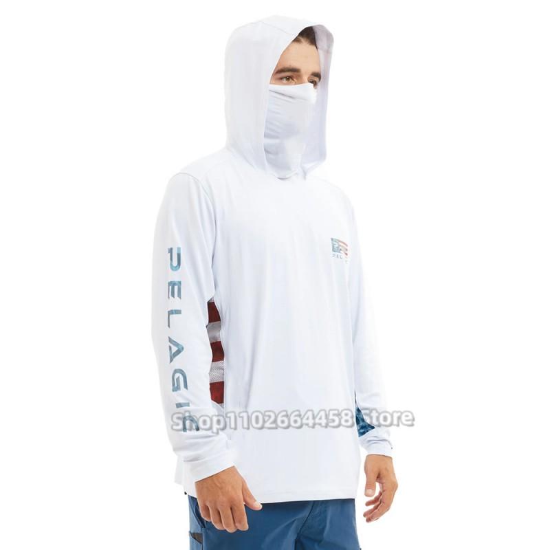 Mens Quick-Dry Hooded Fishing Shirt With Face Cover UV Protection Long Sleeve Outdoor Angling Apparel
