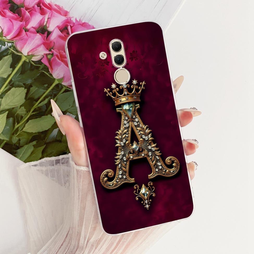 Прозрачный Чехол Для Huawei Mate 20Lite SNE-AL00 SNE-LX1 Для Huawei Mate 20 Lite Чехол Роскошная Корона Буквы от A до Z 2D Плоский Рисунок