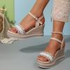 New Style of Versatile Wedge Heel Shoes Rhinestone Shoes and Thick-soled Sponge Sandals