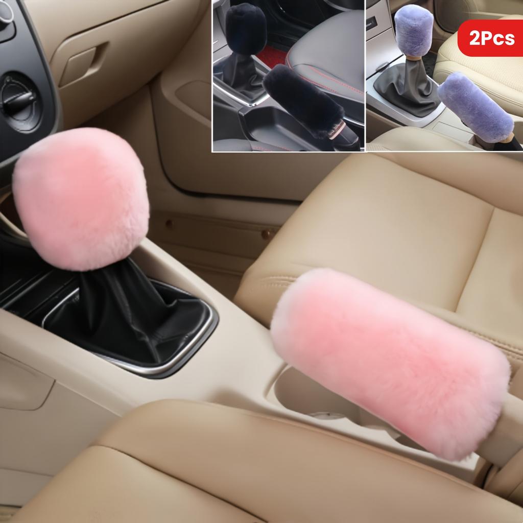 2pcs Car Handbrake Cover & Gear Lever Cover - Plush Winter Insulation, Car Interior Decoration - for Winter Use - Suitable for Car Owners