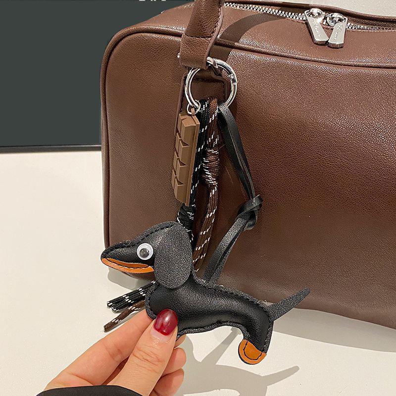 Yogodlns PU Leather Dachshund Bag Pendant Creative Hangbag Bag Accessory Cute Backpack Hanging Charm Gift
