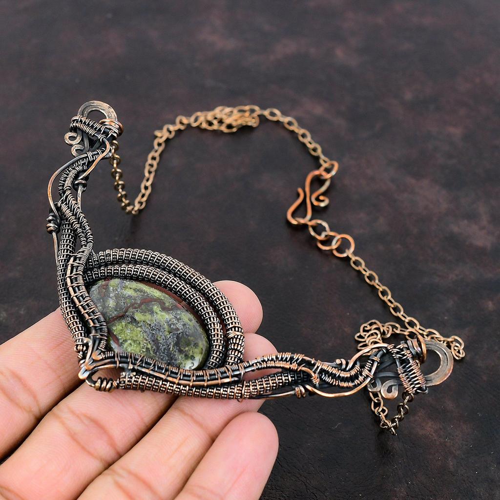 Ожерелье из меди с драконьим кровавым камнем, ожерелье с проволочной обмоткой, регулируемое цепочное ожерелье, ювелирные изделия из меди с драгоценными камнями, ожерелье ручной работы, подарок для матери