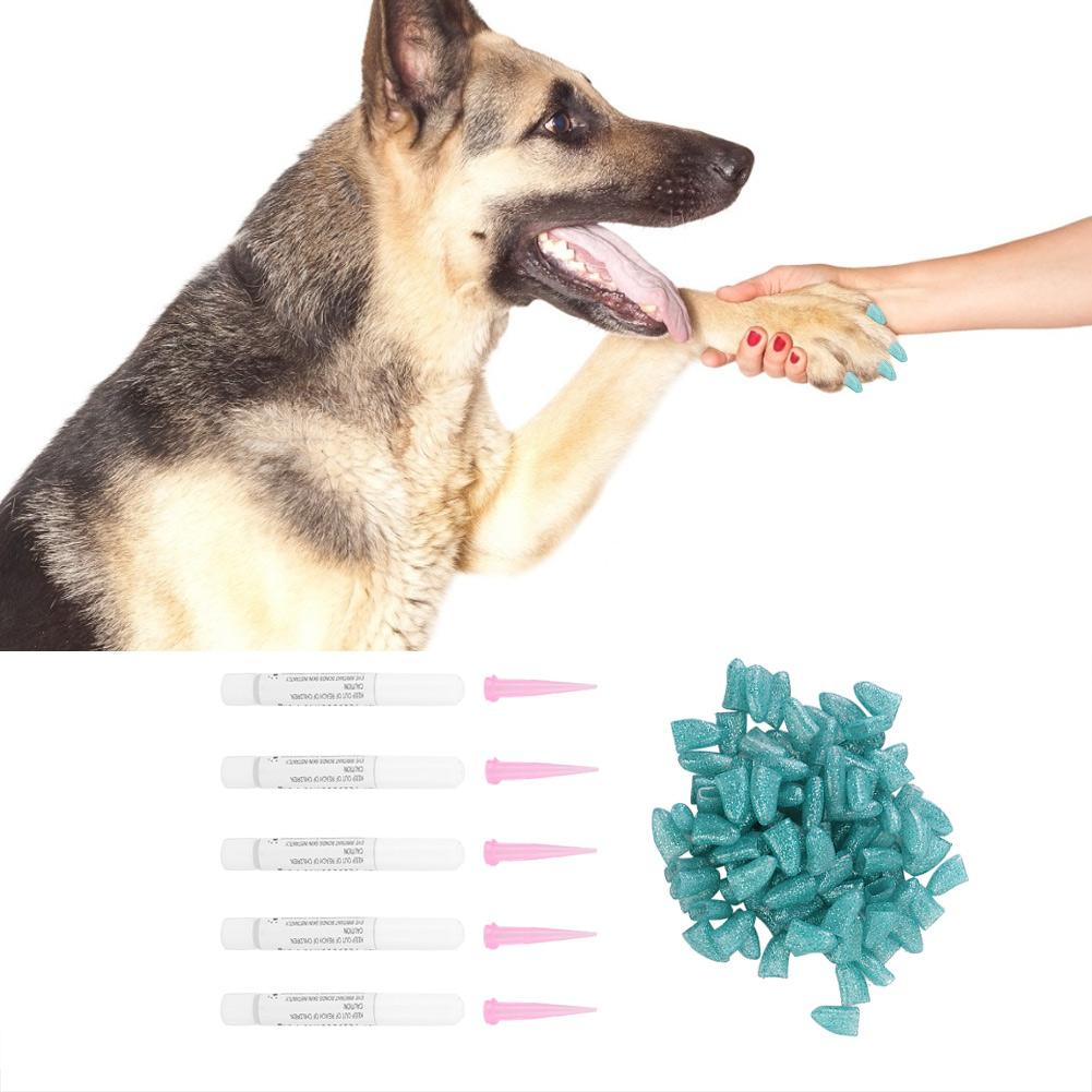 100Pcs PVC Multifunctional Soft Pets Dog Nail Cover Wraps Paws Claw Anti scratch(green S)