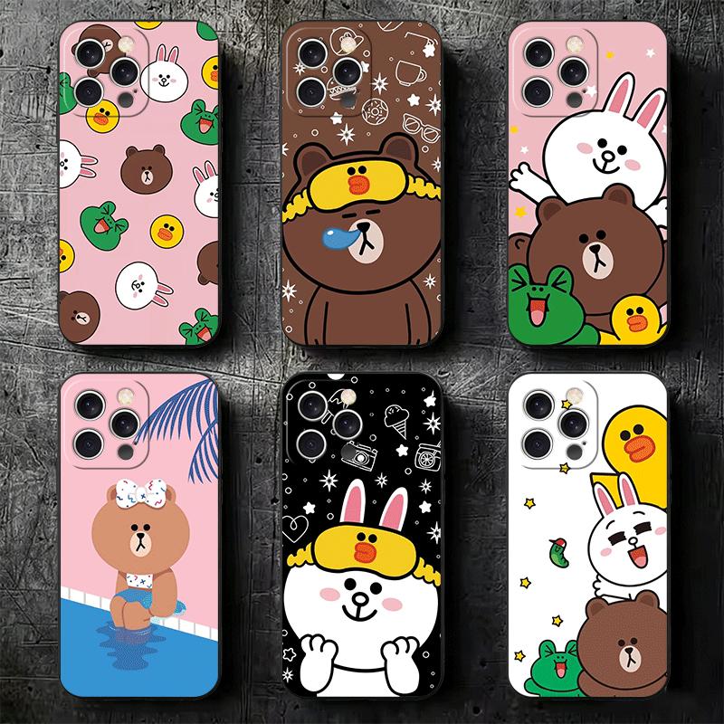 Cartoon Bear B-Browns C-Conys Soft Phone Case for iPhone 16 16E 17 Air 15 Pro Max 14 Plus 13 Mini 11 12 7 Black Cover Back Shell
