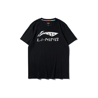 Футболка с коротким рукавом и круглым вырезом Li Ning с принтом логотипа, однотонная, мужская, черная YHST177-1