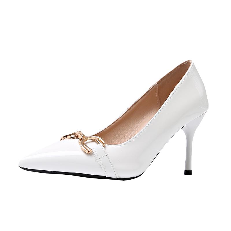 Fashion Low-top Single Shoes Women Fashion Pointed Shallow Mouth Metal Buckle Set Foot Anti-slip Wear-resistant High Heels