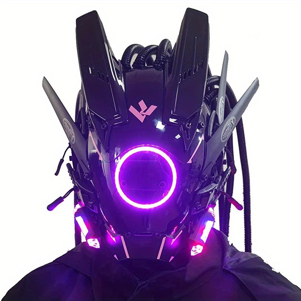 New Tubular Braid Black Cyberpunk Mask Round Light Wing LED Light-emitting Mask Cosplay Sci-fi Gear Party Music Festival