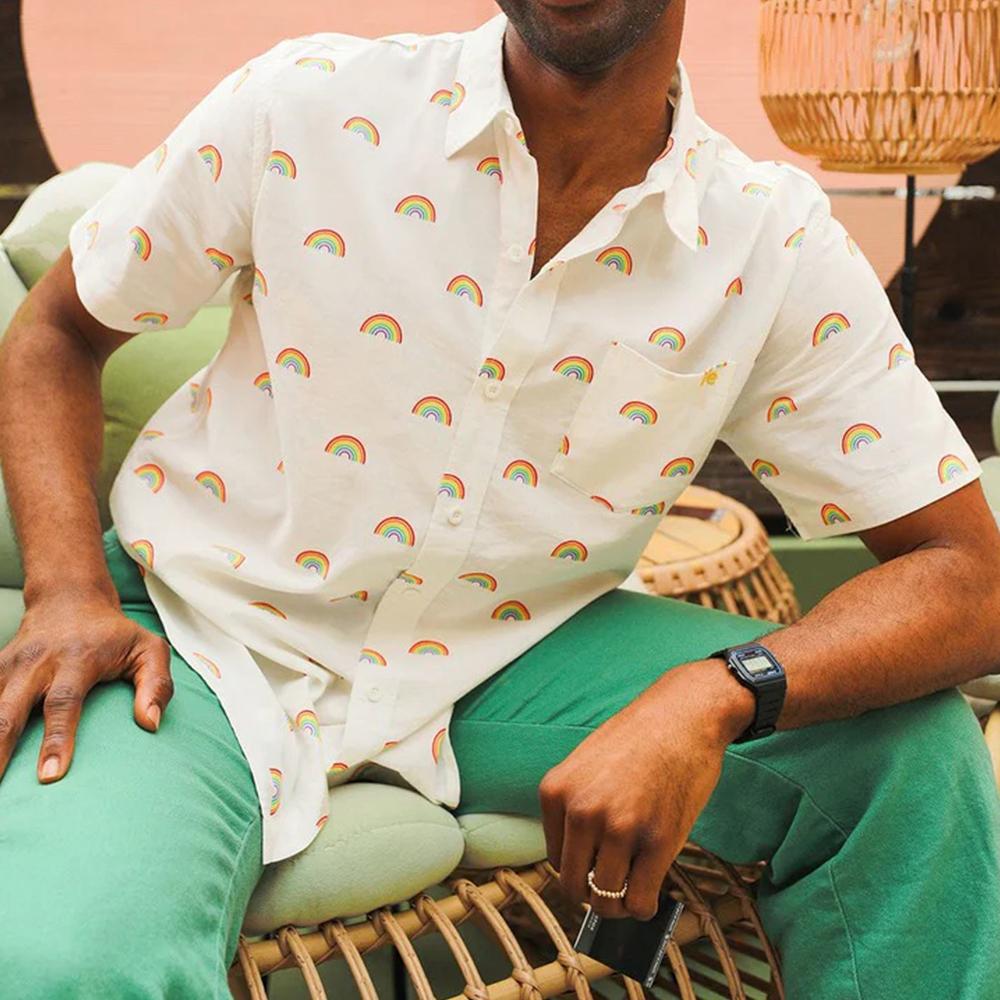 White Rainbow Button Down Shirt Loose Casual Men Women Clothing Graphic 3D Printing Shirts for Male Unisex Streetwear Hawaiian