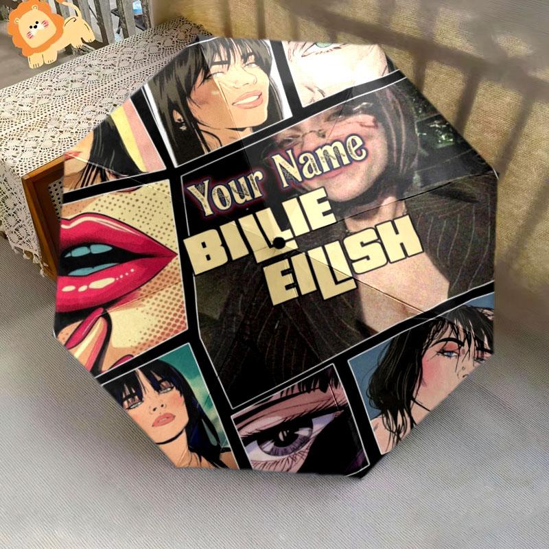 1 шт. Автоматический складной зонт - Узор с индивидуальным именем Billie Eilish, Портативная и складная конструкция с 8 спицами, Рождественские и Дни рождения Подарки