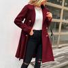 Women's Long Woolen Coat With Double Breasted Buttons