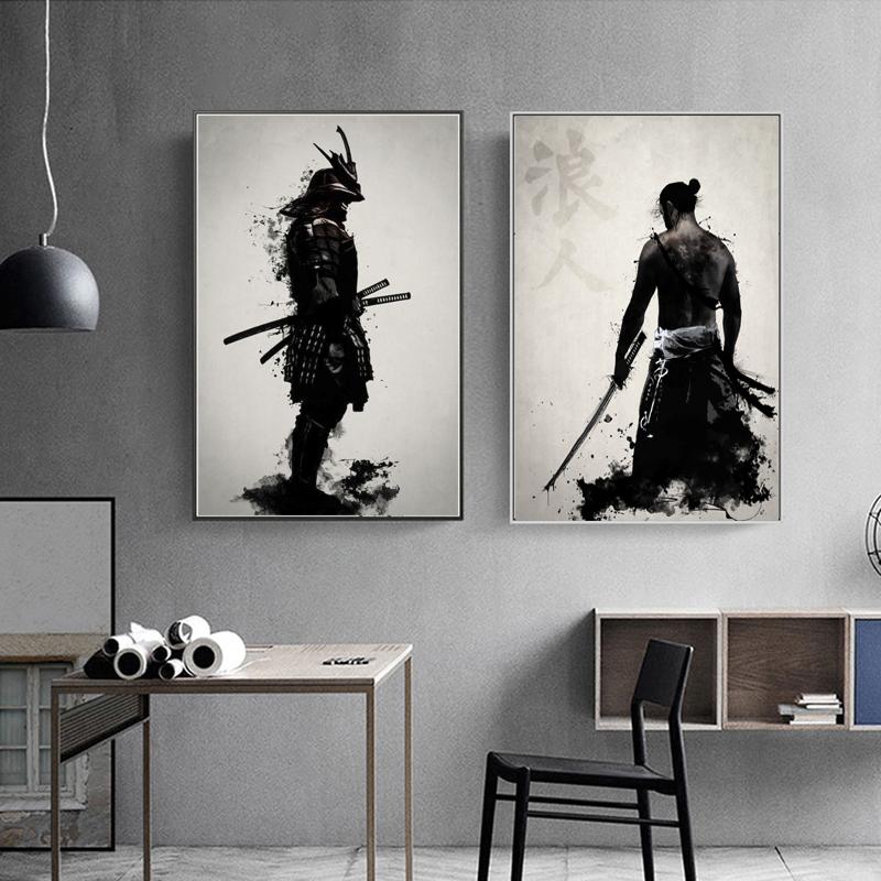 RELIABLI ART Samurai Watercolor Man Posters And Prints Canvas Painting Black And White Art Wall Pictures For Room NO FRAME