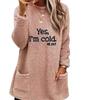 Winter Hoodies Round Neck Loose Mid Length Pocket Double-sided Velvet Women's Hoodie Warm Home Plush Sweatshirts