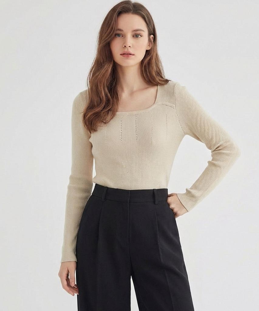 MESENSE Square Neck Slim Knit_Mb42Knmd85Z