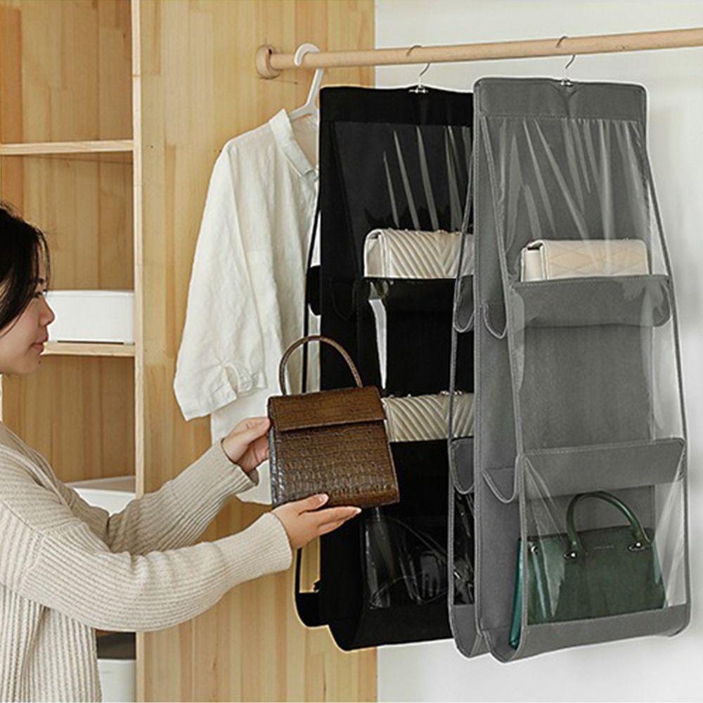 1Pcs Waterproof Hanging Handbag Organizer 6 Pockets Clear Sundry Bag For Wardrobe Closet
