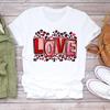 (Asian Size) Women Love Valentine Trend Cute  Casual Short Sleeve T Shirt Fashion Tee Top Clothing Print Ladies Female Graphic T-shirts