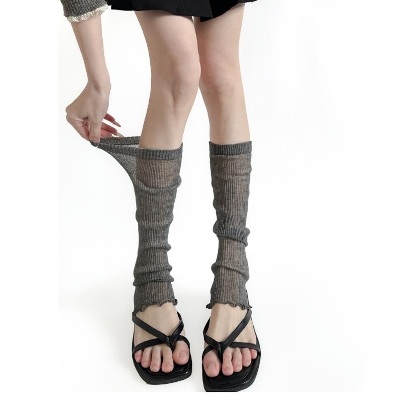 Женские гольфы до колена с оборками Мягкая акриловая ткань Тонкие прозрачные гетры в рубчик Для повседневной носки