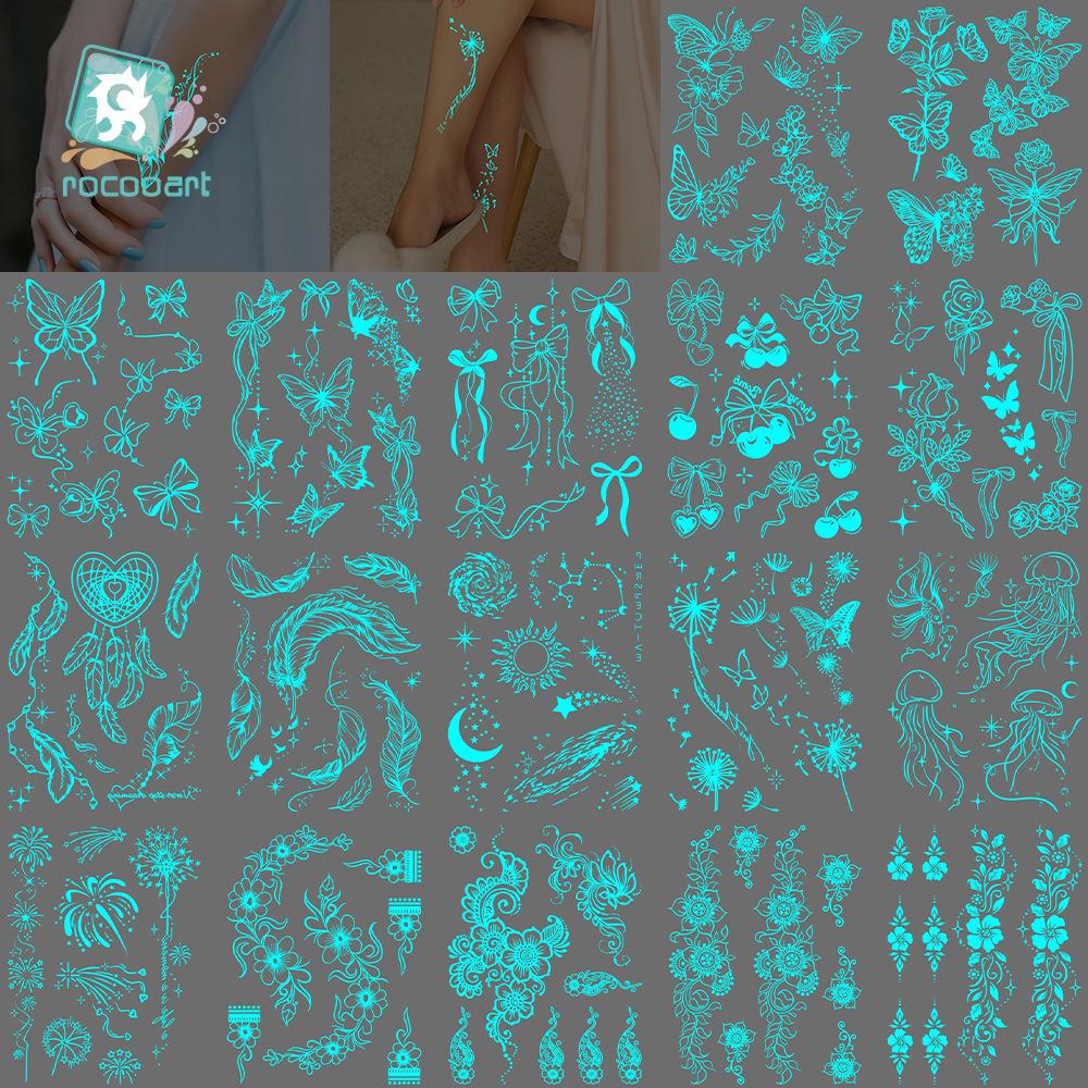 Rikaron Luminous White Henna Mandala & Butterfly Tattoo Stickers - Waterproof.