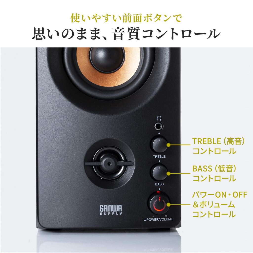 Sanwa Direct PC Деревянные Компактные Стерео Колонки AC для Монитора, 30 Вт, Проводные 3,5 мм, Корпус, Встроенный Усилитель, Питание, ТВ, ПК, (Модель 400-SP107)
