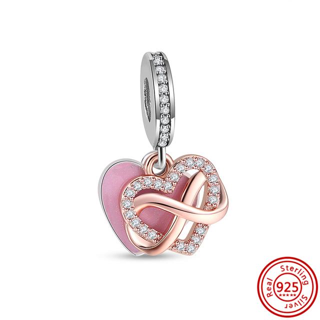 Серебро 925 пробы Love Forever с открытым сердцем, розами, перьями и крыльями, вращающиеся висячие бусины, подходят для подвесок, браслетов, ювелирных изделий
