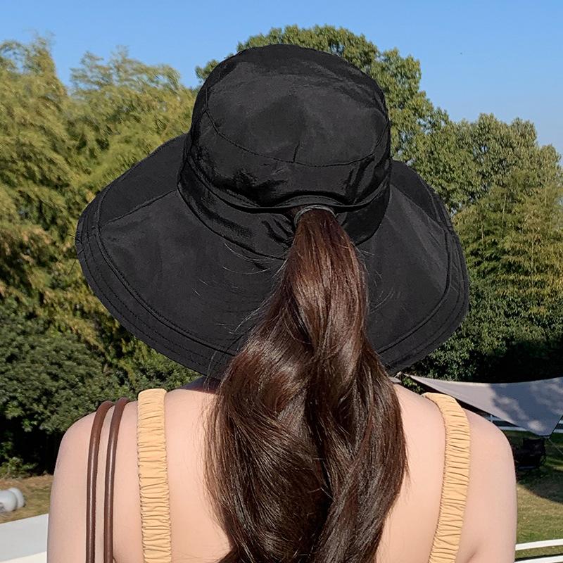 Outdoor hiking bucket hat for women, suitable for summer, can be tied into a ponytail, versatile for outdoor cycling, UV protection sun hat