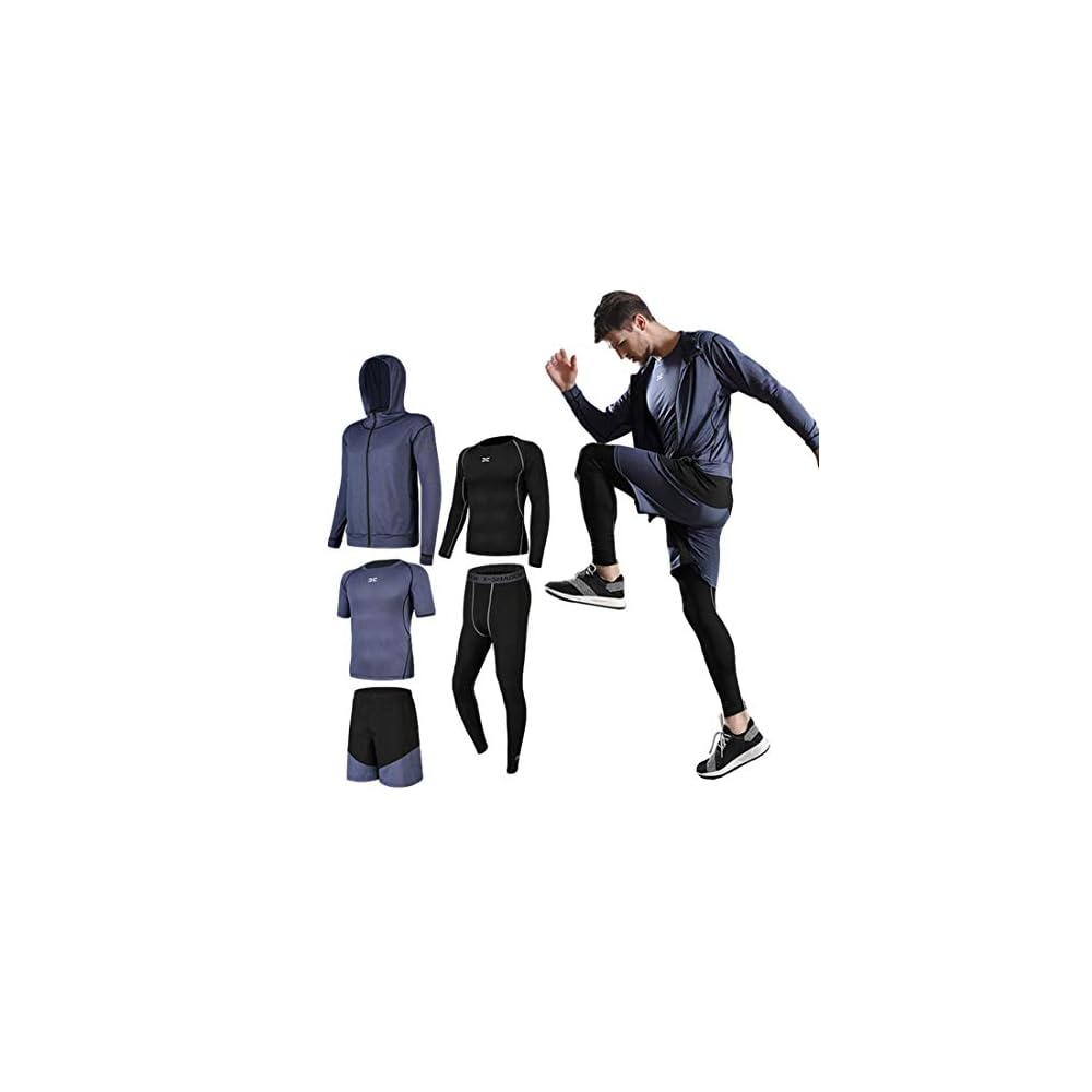 foveitaa Compression Wear Set for Men - 5-Piece Training Wear Set: Breathable, Odor-Resistant,