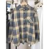 Женская клетчатая рубашка в стиле ретро с начесом - Свободный крой, длинный рукав, верхняя одежда для осени 2024