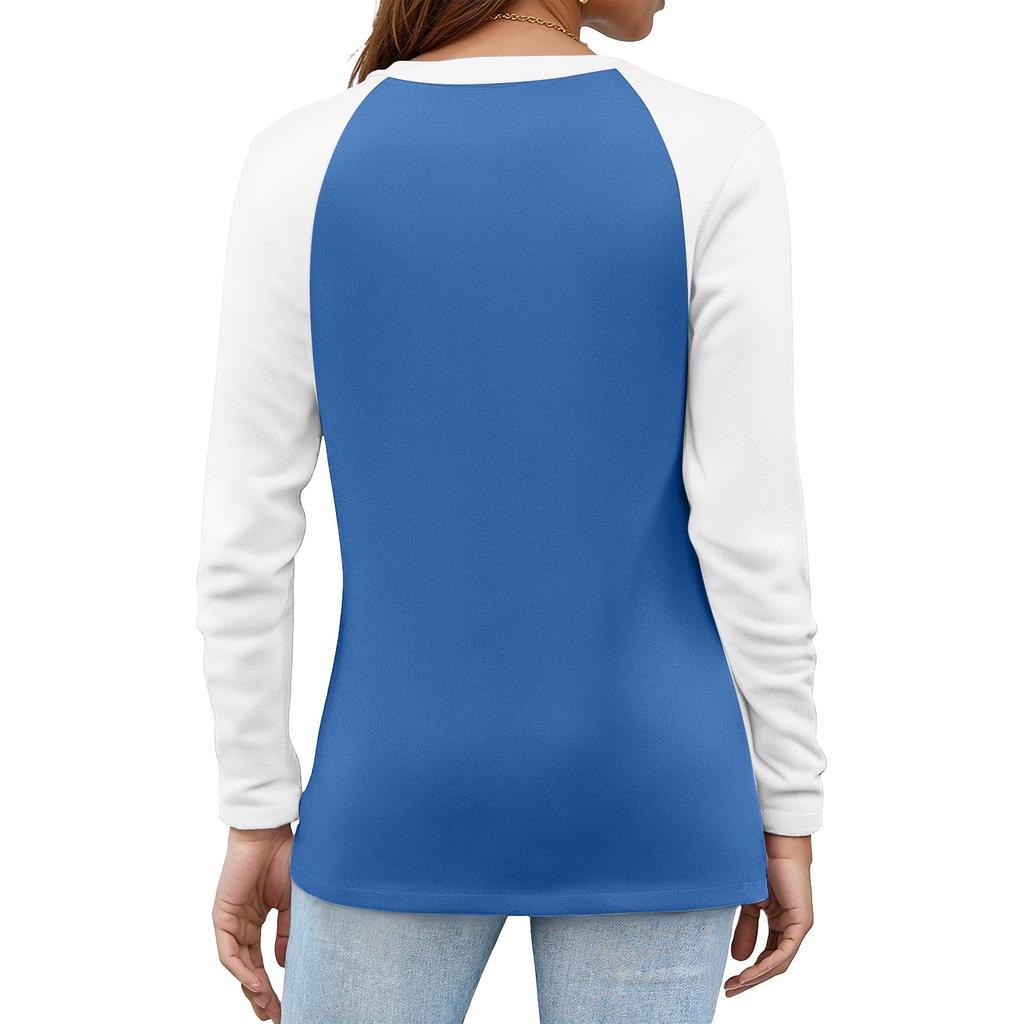 Женская футболка колор-блок на пуговицах с длинным рукавом, повседневная, для выходных, модная, базовая, с V-образным вырезом, обычная