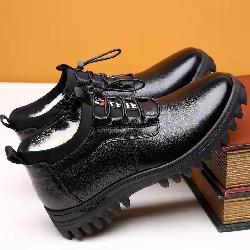 Men's Shoes Winter Men's Cotton Shoes Men's Soft-soled Non-slip Leather Shoes Men's Soft Leather High-top Thickened Velvet Warm Snow Boots