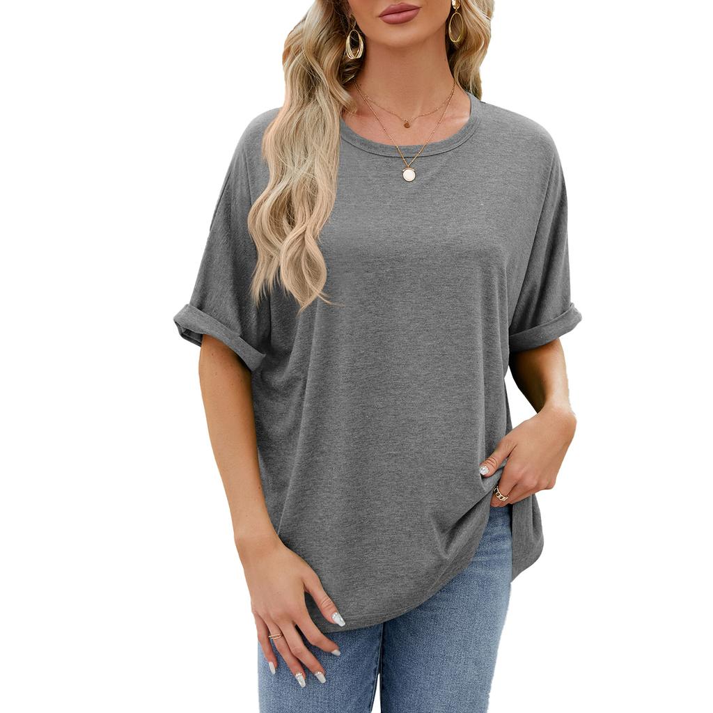 Summer New Women's T-shirt Solid Color Round Neck Loose Short-sleeved T-shirt Tops