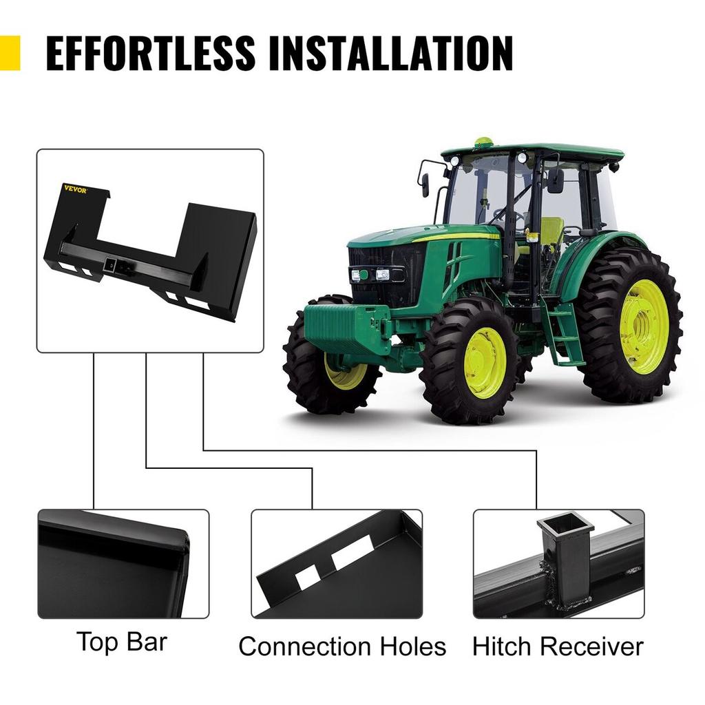 Universal Skid Steer Mount Plate 1/4" Thick Skid Steer Plate Attachment 3000LBS Weight Capacity Quick Attach Mount Plate Steel Adapter Loader Easy to