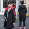 Boys Winter Long Jacket Style Solid Color Thick Keep Warm Hooded Windbreaker For 3-10 Years Kids Down Cotton Outwear