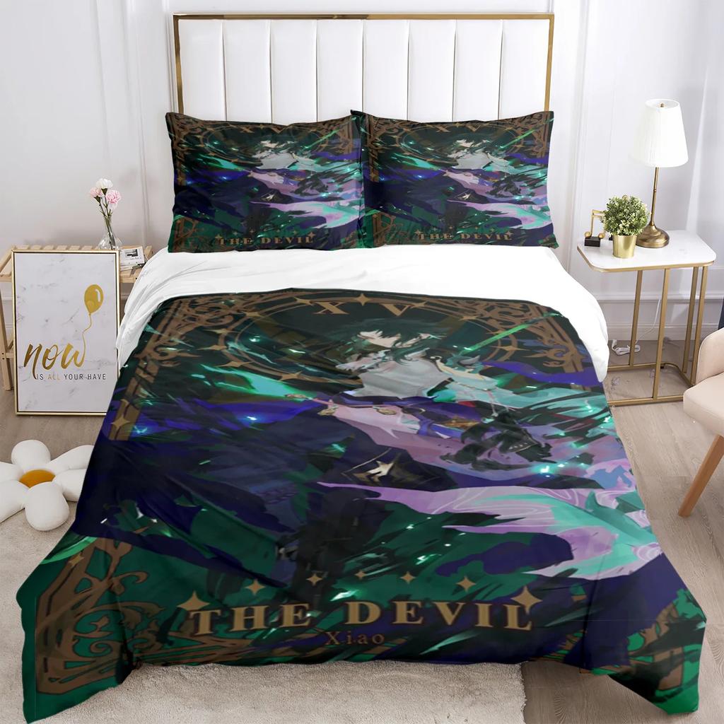 Genshin Impact Print Комплект постельного белья из трех предметов Модные изделия для детей и взрослых для кроватей Пододеяльники Наволочки Комплект постельного белья