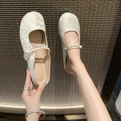 Жемчужное слово с жаккардовой сумкой головкой полушлепанцы женские осенние модные туфли Мэри Джейн