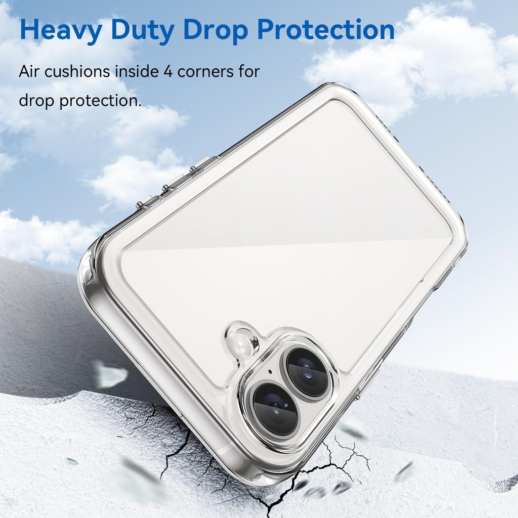 WANLONFENG MF Series for iPhone 16 Case TPU+Acrylic Clear Phone Cover with Tempered Glass Film