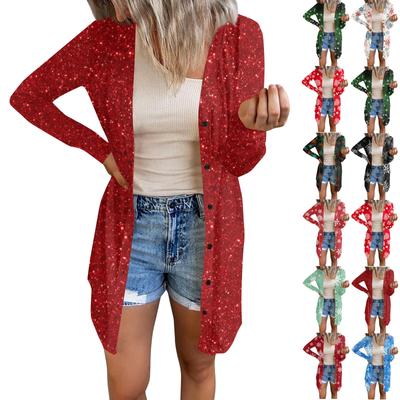 Длинный рукав Женский ретро принтованный топ Легкий базовый свободный жакет Кардиган Повседневные рубашки Рождество