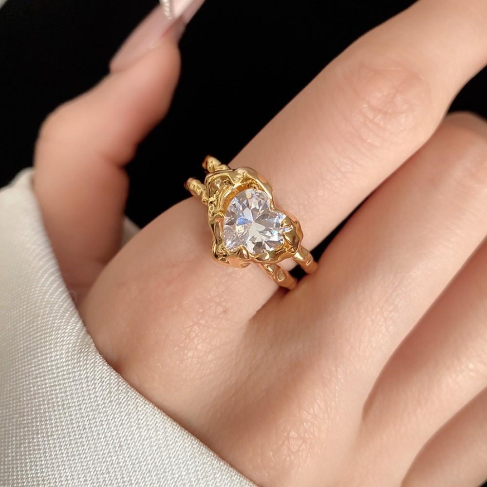 Copper Vintage Crystal Love Ring Opening Opening Finger Ring Gifts for Women Girl