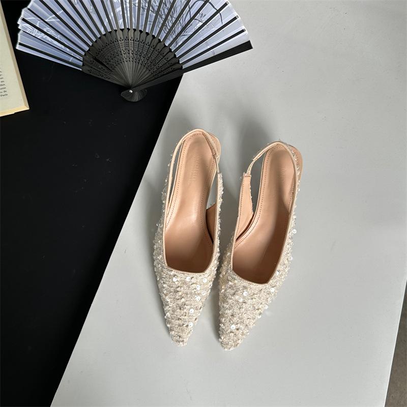 Французские босоножки Niche Premium Bag Head Туфли Fairy Shoes Остроносые туфли с пайетками High