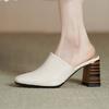 Mules Cow Skin Basic Clothing Spring Summer Size 43 Size 42 Sandals Women Thick Heels Women Square Toe Slip On Pumps