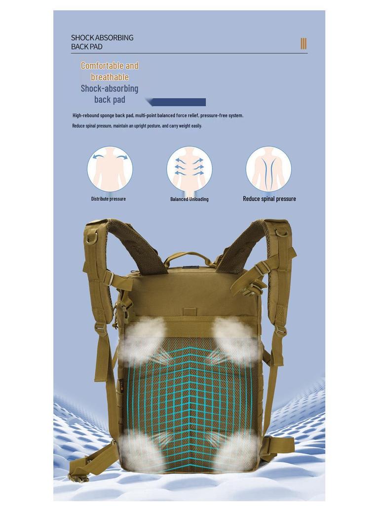 In Stock: 720D Waterproof 45L Tactical Backpack - Molle Expandable, Outdoor 3P Assault, Large Size, Shoulder Strap