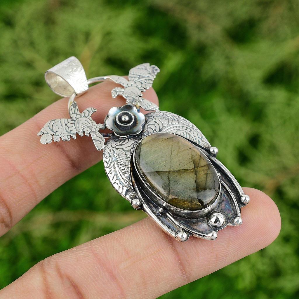Daughters Day Sale Labradorite Stone 925 Sterling Silver Engagement Wife Pendant
