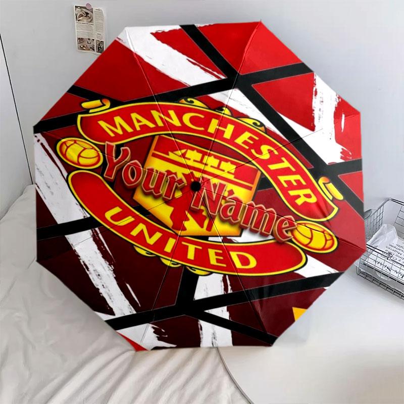 1 PC Automatic Folding Umbrella - Manchester United F Custom Name Pattern, Portable & Foldable Design with 8 Ribs, Christmas Birthday Gifts